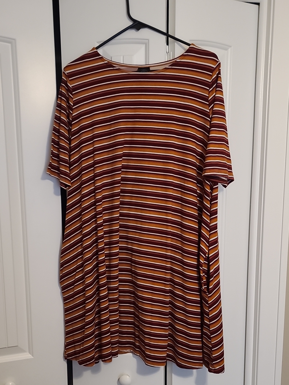 Agnes & Dora Striped Midi Dress - Maroon, Tan & White
